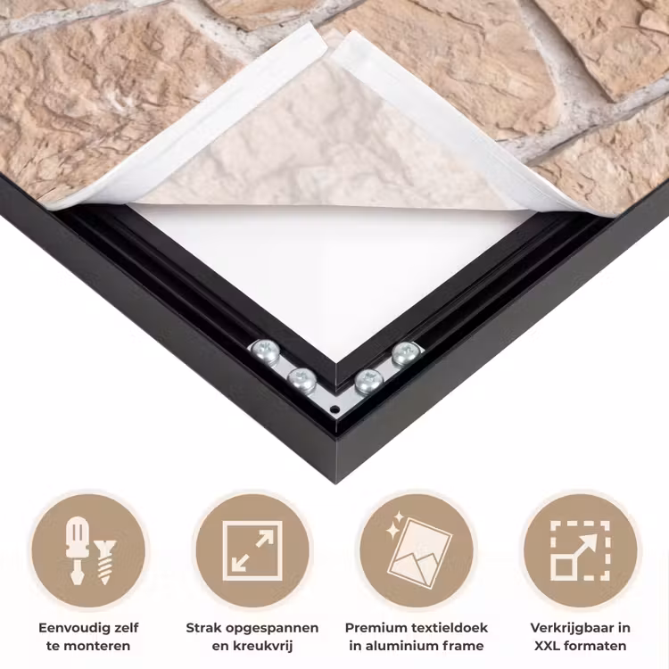 Muur - Steen - Patroon - Rustiek - Beige Textielframe zwart klein -USP_feed_closeupNL