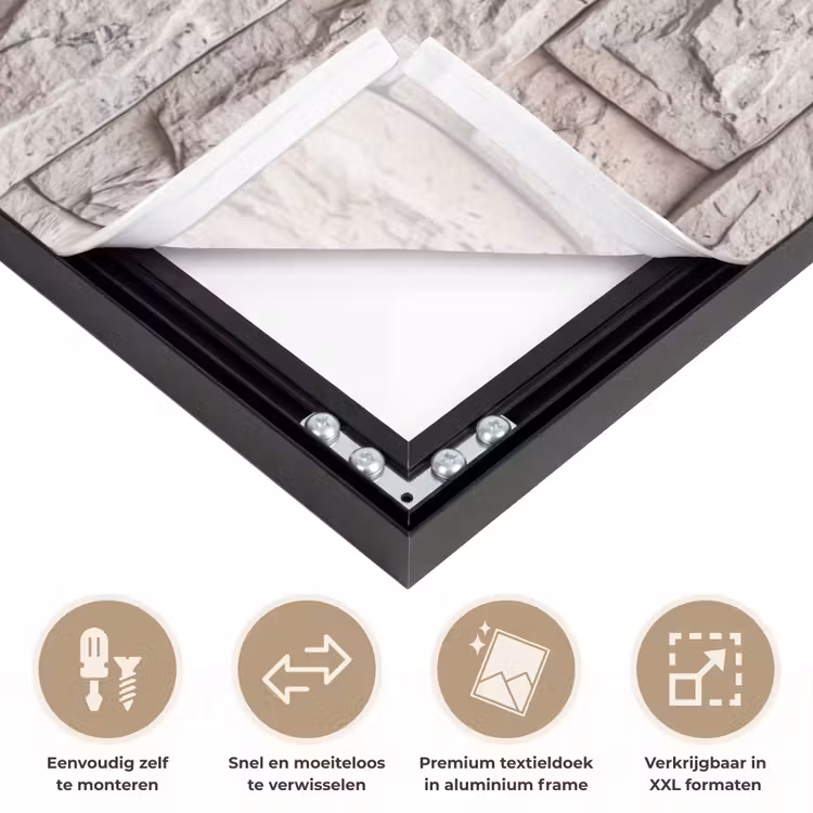 Muur - Steen - Ruw - Beige - Textuur Textielframe zwart klein -USP_closeupNL