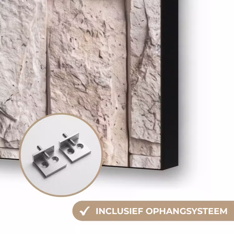Muur - Steen - Ruw - Beige - Textuur Textielframe zwart klein -USP_ophangsysteemNL