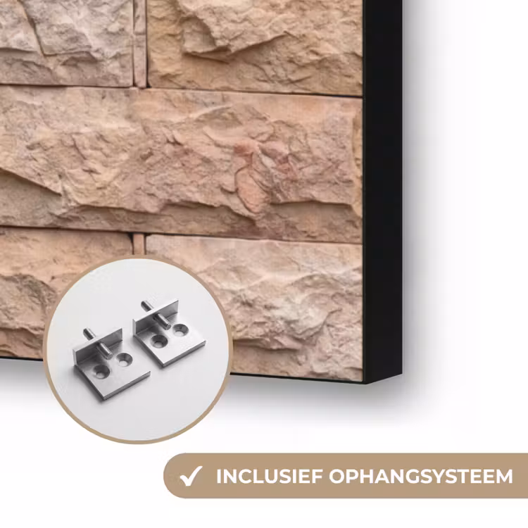 Muur - Steen - Ruw - Textuur - Beige Textielframe zwart klein -USP_ophangsysteemNL