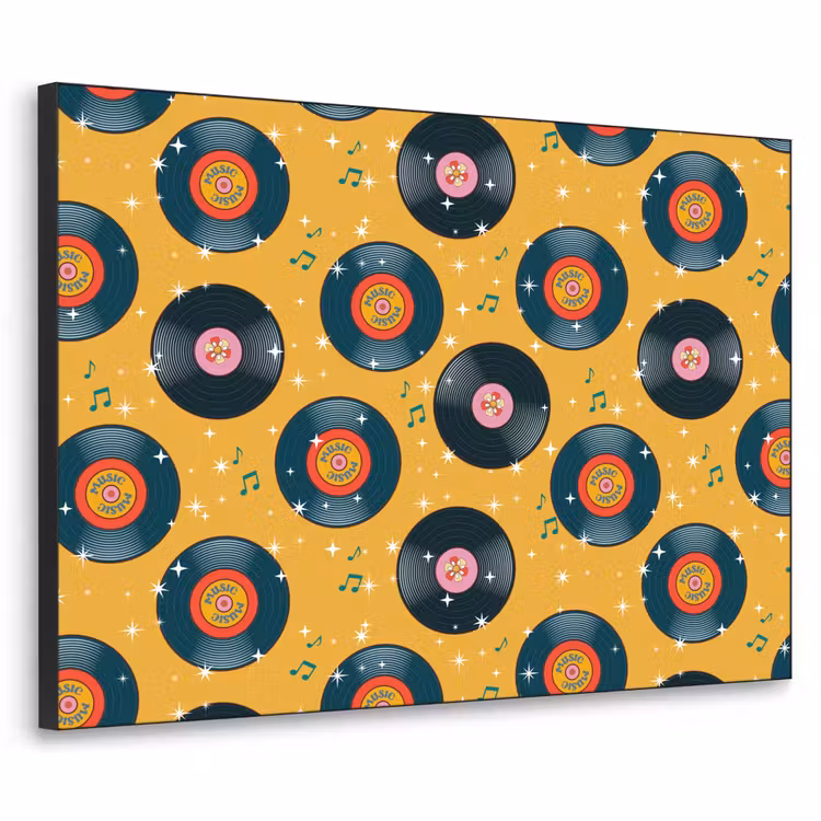 Muziek - Patroon - Geel Textielframe zwart klein 947 -3d