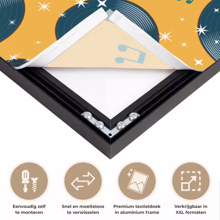 Muziek - Patroon - Geel Textielframe zwart klein 947 -USP_closeupNL