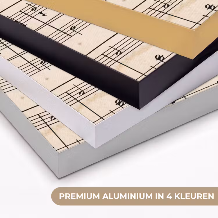 Muzieknotatie - Notenbalken - Kunst - Klassiek - Beige Textielframe zwart klein -USP_kleurenNL