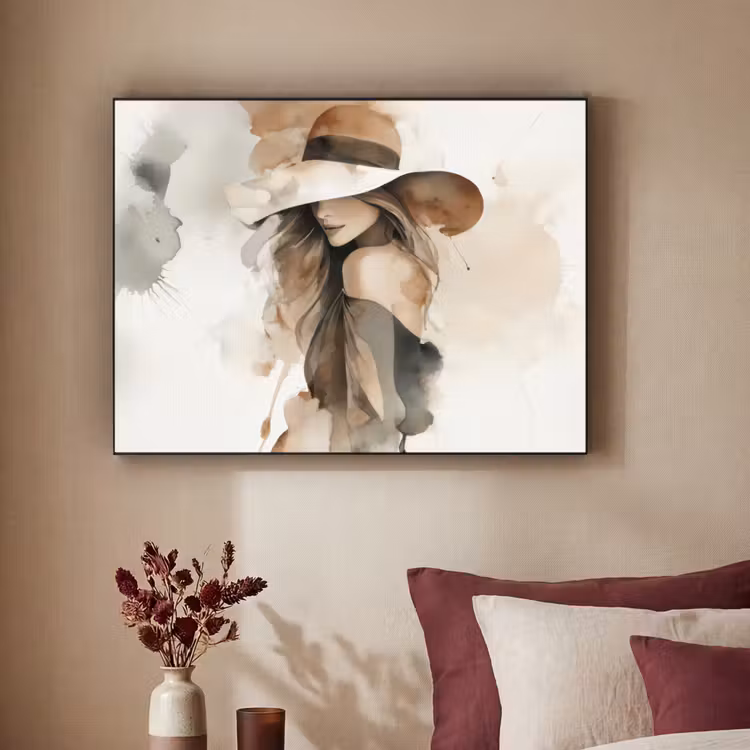 Mysterieus - Vrouw - Sepia Textielframe - compleet frame klein -sfeer1