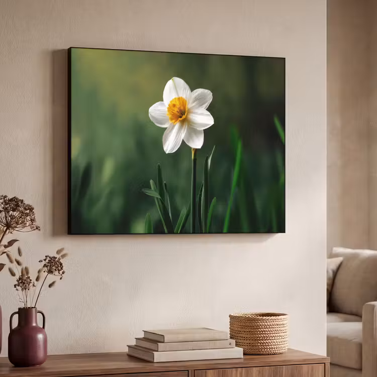 Narcis - Bloem - Wit - Grassprieten Textielframe - compleet frame klein -sfeer3