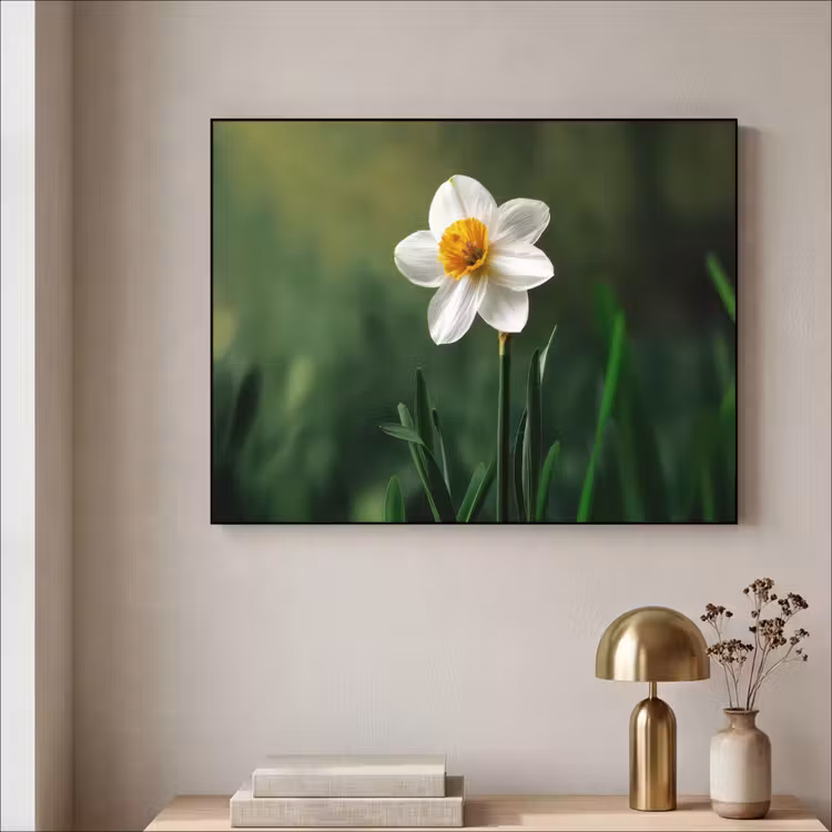 Narcis - Bloem - Wit - Grassprieten Textielframe - compleet frame klein -sfeer2