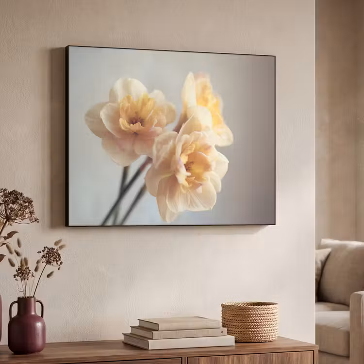 Narcissen - Geel - Bloemblaadjes Textielframe zwart klein -sfeer3