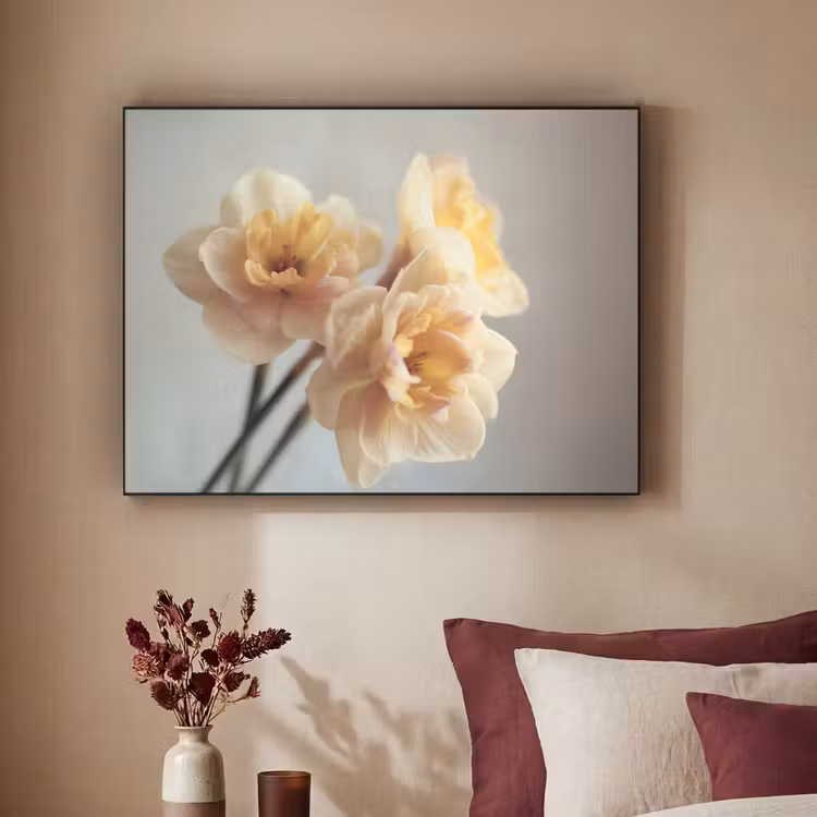 Narcissen - Geel - Bloemblaadjes Textielframe zwart klein -sfeer1