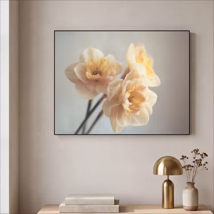 Narcissen - Geel - Bloemblaadjes Textielframe zwart klein -sfeer2