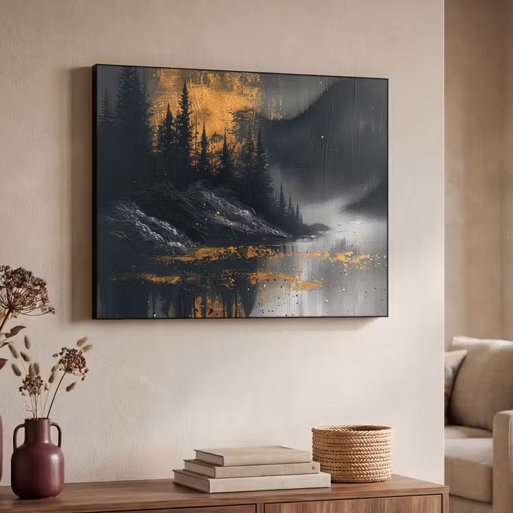 Natuur - Abstract - Landschap - Modern Textielframe zwart klein -sfeer3