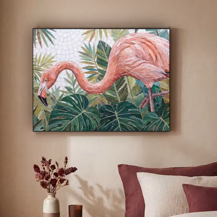 Natuur - Bladeren - Abstract - Groen - Vogel Textielframe zwart klein -sfeer1