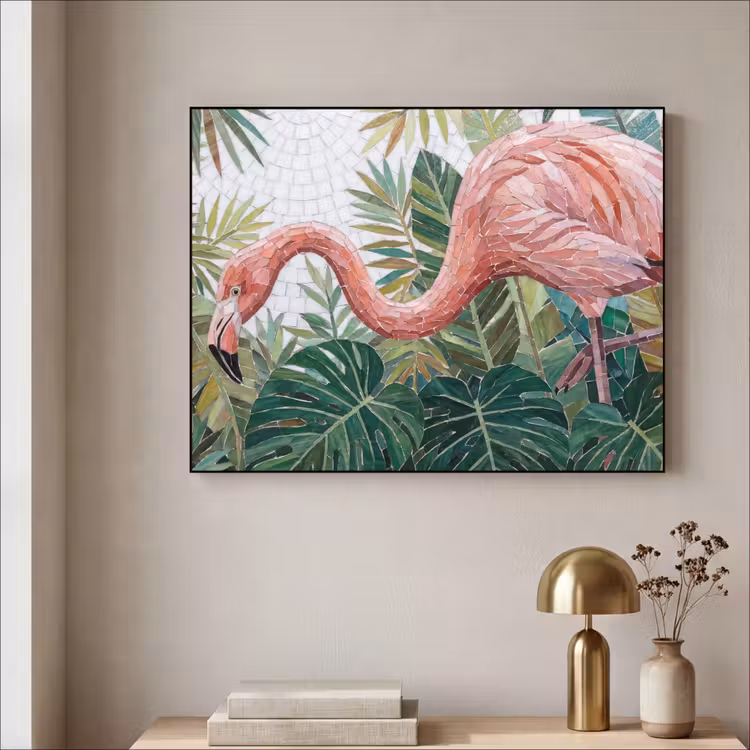 Natuur - Bladeren - Abstract - Groen - Vogel Textielframe zwart klein -sfeer2