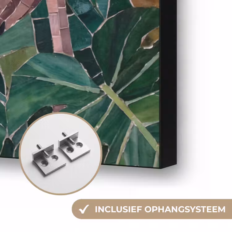 Natuur - Bladeren - Abstract - Groen - Vogel Textielframe zwart klein -USP_ophangsysteemNL