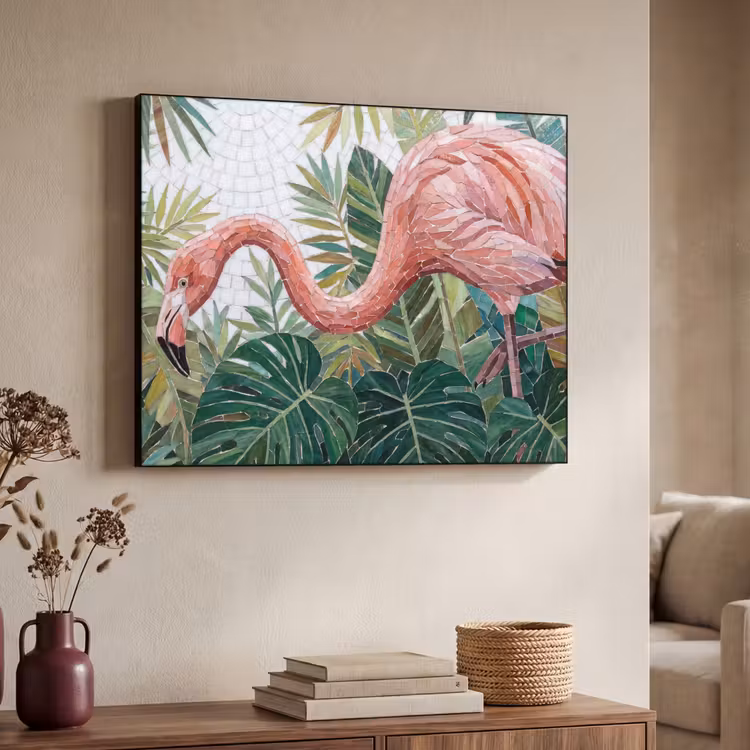 Natuur - Bladeren - Abstract - Groen - Vogel Textielframe zwart klein -sfeer3