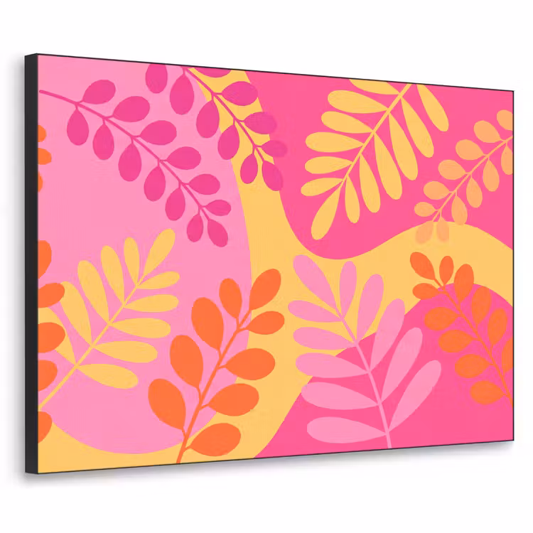 Natuur - Bladeren - Abstract - Roze - Geel Textielframe zwart klein -3d