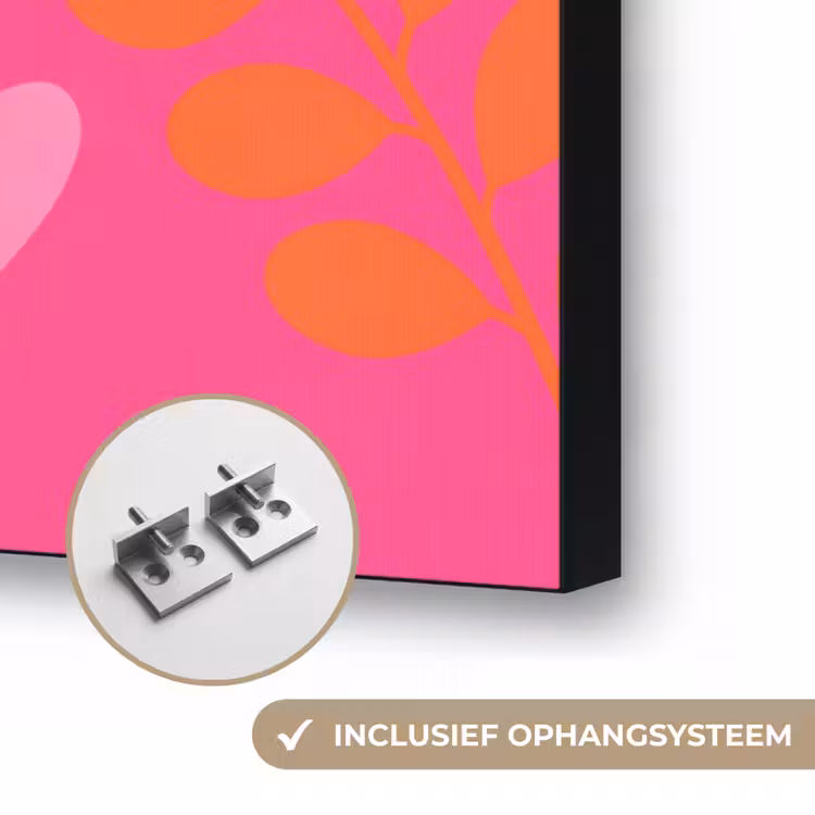 Natuur - Bladeren - Abstract - Roze - Geel Textielframe zwart klein -USP_ophangsysteemNL