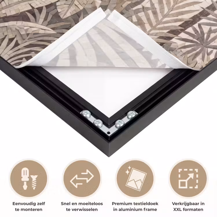 Natuur - Bladeren - Landschap - Mozaïek - Beige Textielframe zwart klein -USP_closeupNL