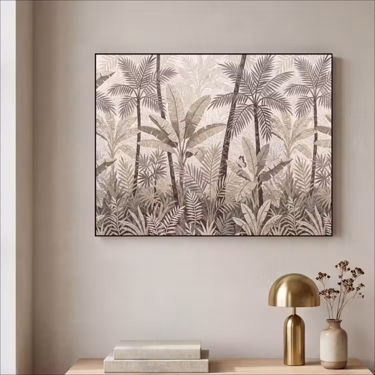 Natuur - Bladeren - Landschap - Mozaïek - Beige Textielframe zwart klein -sfeer2