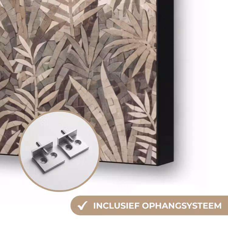 Natuur - Bladeren - Landschap - Mozaïek - Beige Textielframe zwart klein -USP_ophangsysteemNL