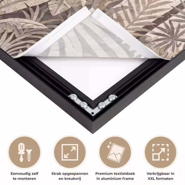 Natuur - Bladeren - Landschap - Mozaïek - Beige Textielframe zwart klein -USP_feed_closeupNL