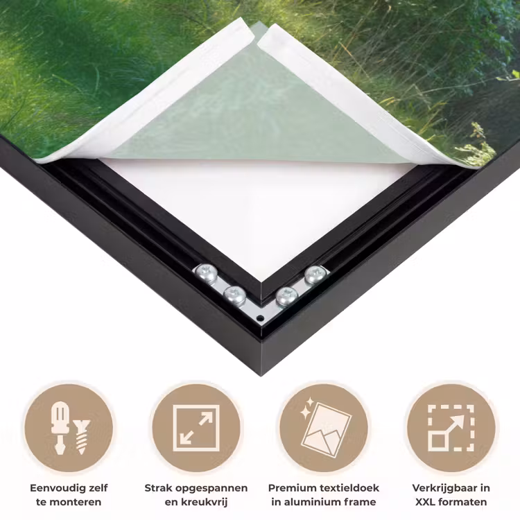 Natuur - Bomen - Bos - Groen - Zon - Gras - Planten Textielframe zwart klein -USP_feed_closeupNL