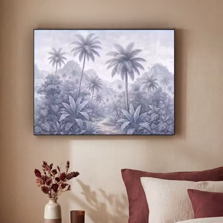 Natuur - Boom - Tropisch - Landschap - Blauw Textielframe zwart klein -sfeer1