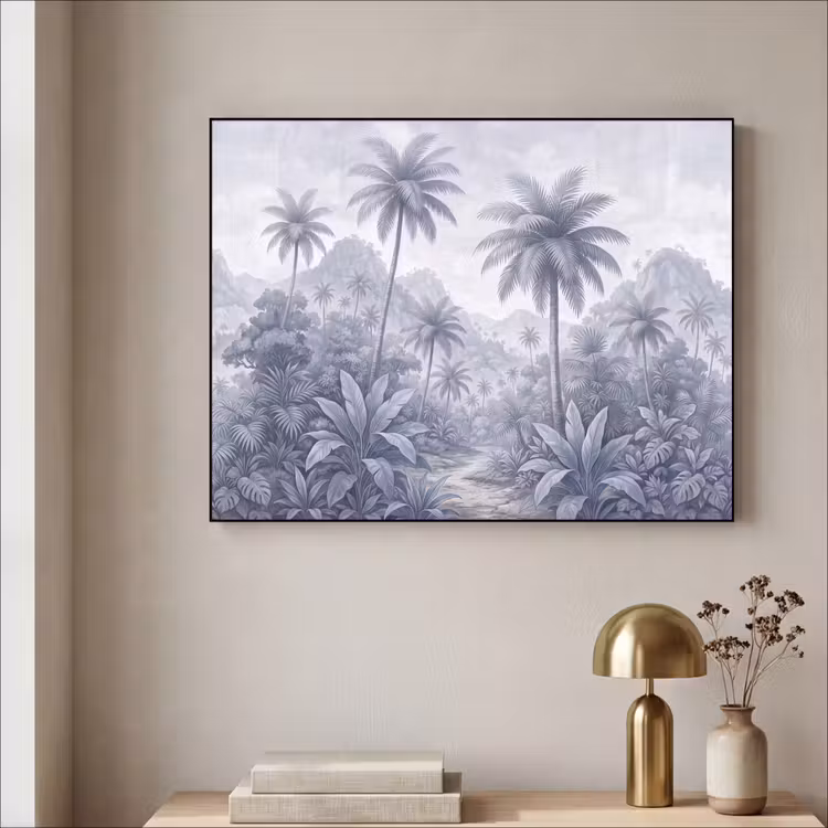 Natuur - Boom - Tropisch - Landschap - Blauw Textielframe zwart klein -sfeer2