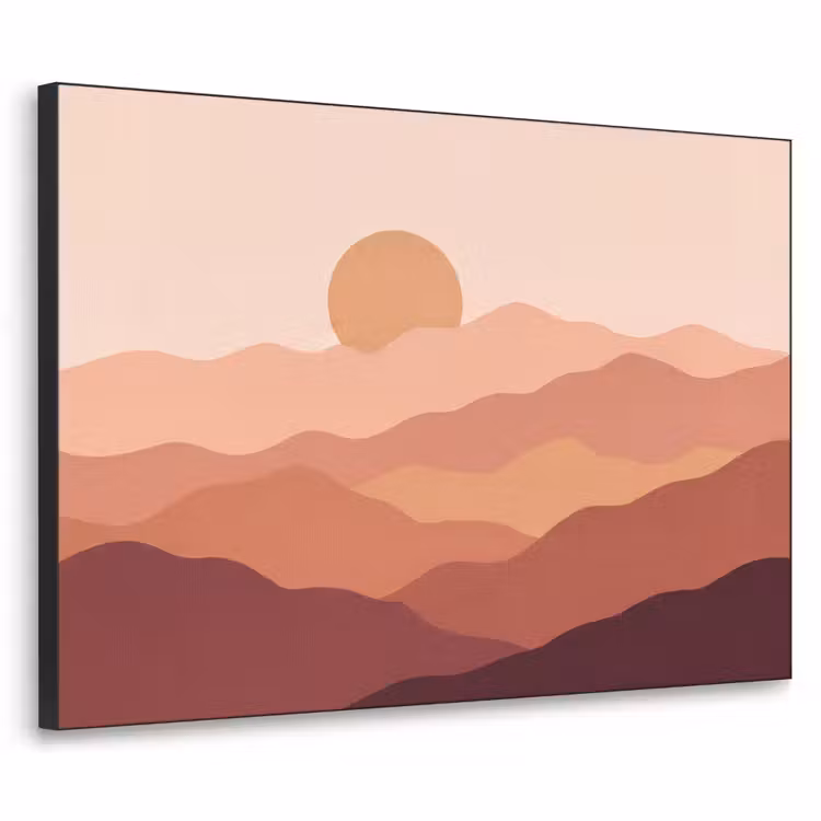 Natuur - Heuvels - Abstract - Modern - Oranje Textielframe zwart klein -3d
