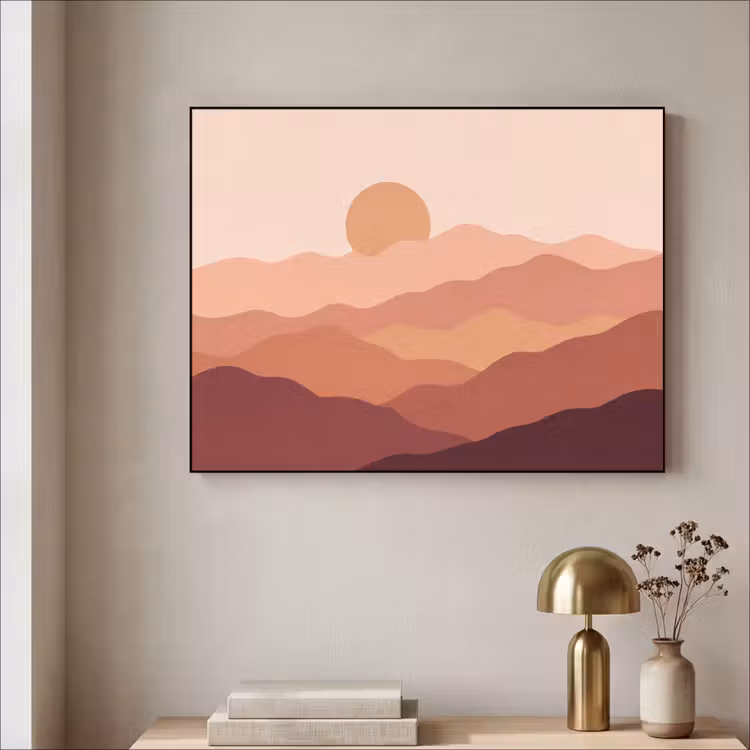 Natuur - Heuvels - Abstract - Modern - Oranje Textielframe zwart klein -sfeer2