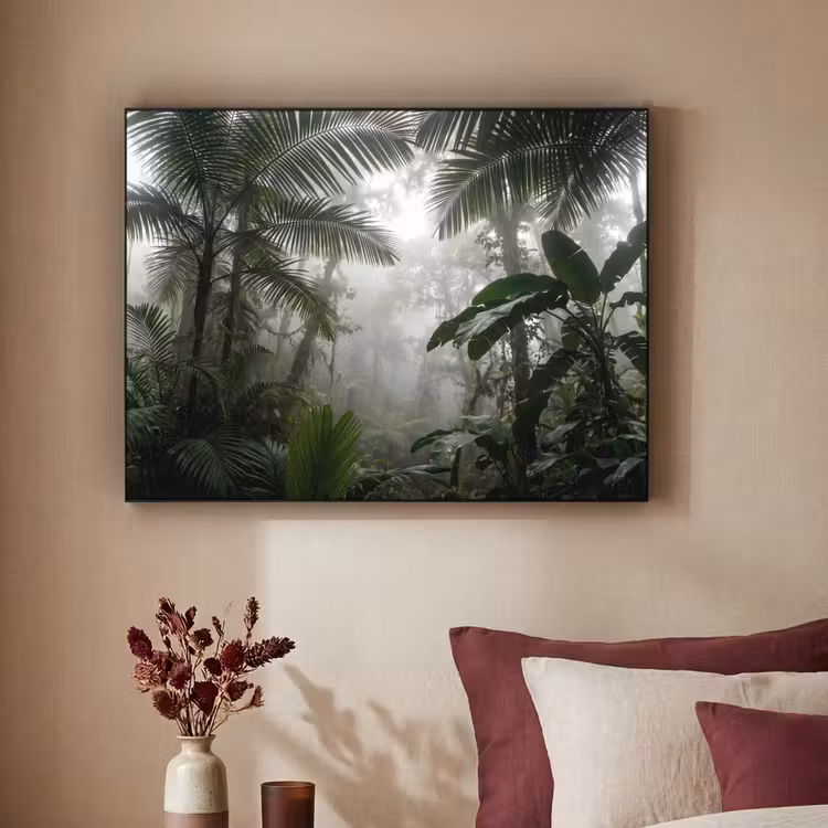 Natuur - Jungle - Mist - Groen - Bladeren Textielframe zwart klein -sfeer1