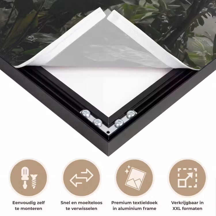 Natuur - Jungle - Mist - Groen - Bladeren Textielframe zwart klein -USP_closeupNL