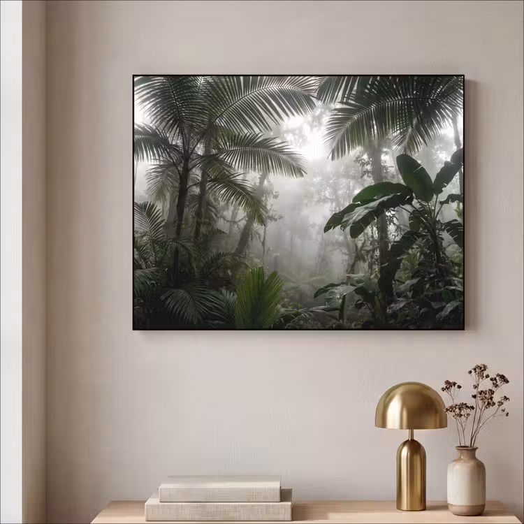 Natuur - Jungle - Mist - Groen - Bladeren Textielframe zwart klein -sfeer2