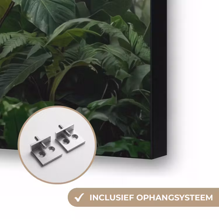 Natuur - Jungle - Mist - Tropisch - Groen Textielframe zwart klein -USP_ophangsysteemNL