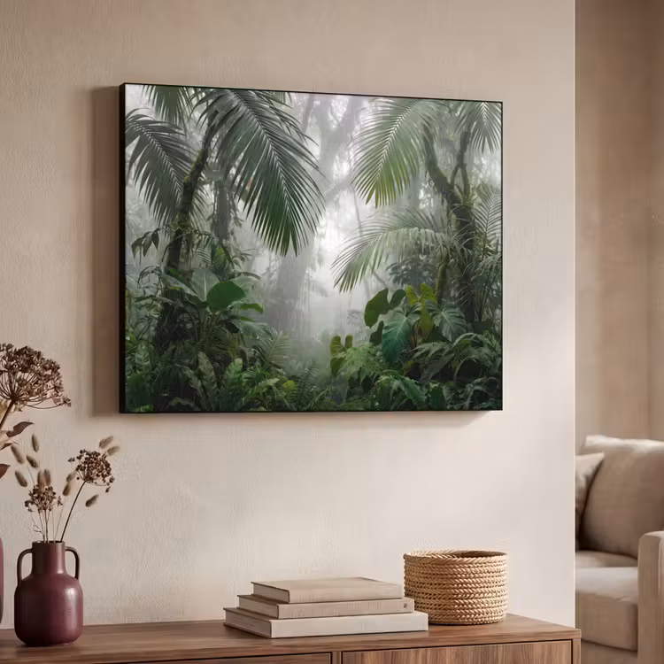 Natuur - Jungle - Mist - Tropisch - Groen Textielframe zwart klein -sfeer3