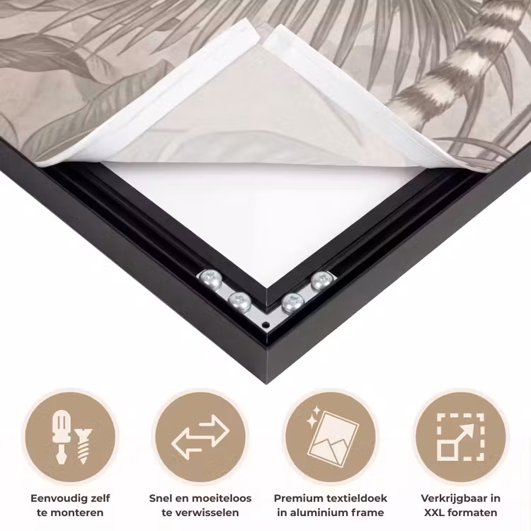 Natuur - Jungle - Ringstaartmaki - Bruin Textielframe zwart klein -USP_closeupNL