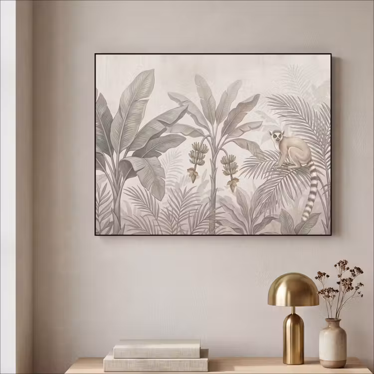 Natuur - Jungle - Ringstaartmaki - Bruin Textielframe zwart klein -sfeer2