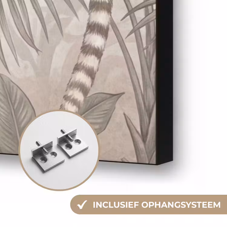 Natuur - Jungle - Ringstaartmaki - Bruin Textielframe zwart klein -USP_ophangsysteemNL