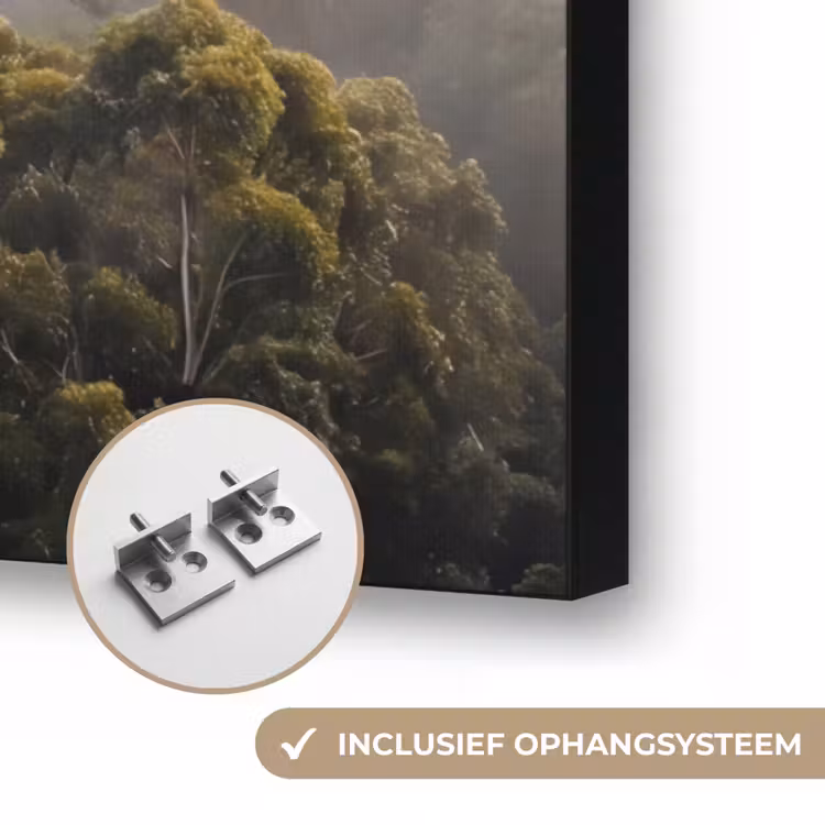 Natuur - Mist - Bos - Ochtend - Goud Textielframe zwart klein -USP_ophangsysteemNL