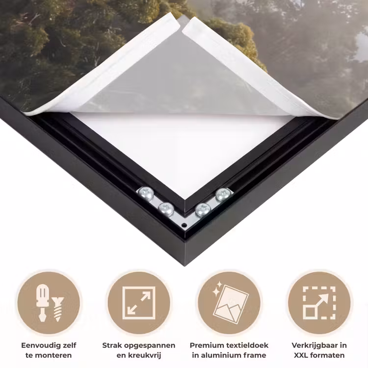 Natuur - Mist - Bos - Ochtend - Goud Textielframe zwart klein -USP_feed_closeupNL