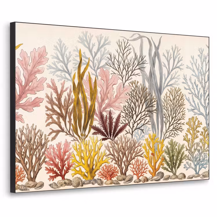 Natuur - Onderwater - Botanisch - Vintage - Kleurrijk Textielframe zwart klein -3d