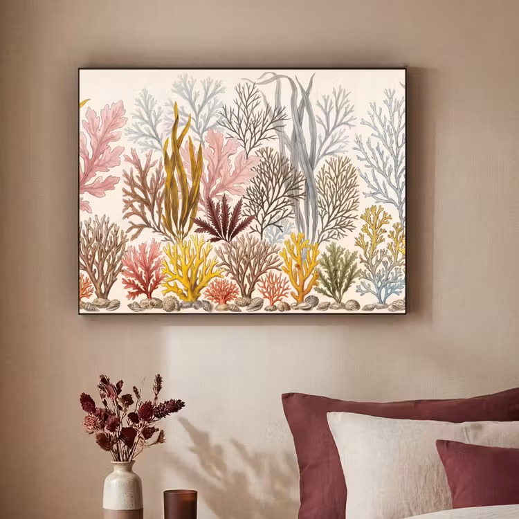 Natuur - Onderwater - Botanisch - Vintage - Kleurrijk Textielframe zwart klein -sfeer1