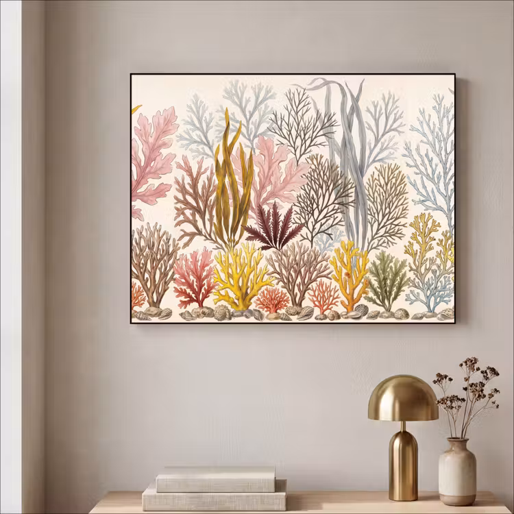 Natuur - Onderwater - Botanisch - Vintage - Kleurrijk Textielframe zwart klein -sfeer2