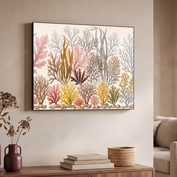 Natuur - Onderwater - Botanisch - Vintage - Kleurrijk Textielframe zwart klein -sfeer3