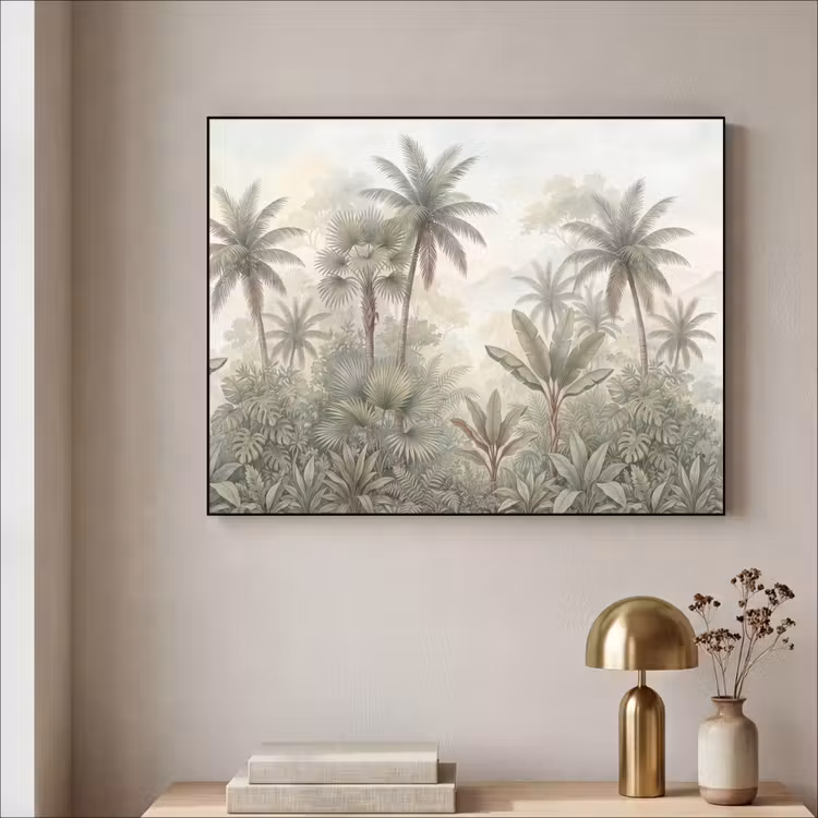 Natuur - Tropisch bos - Landschap - Aquarel - Groen Textielframe zwart klein -sfeer2