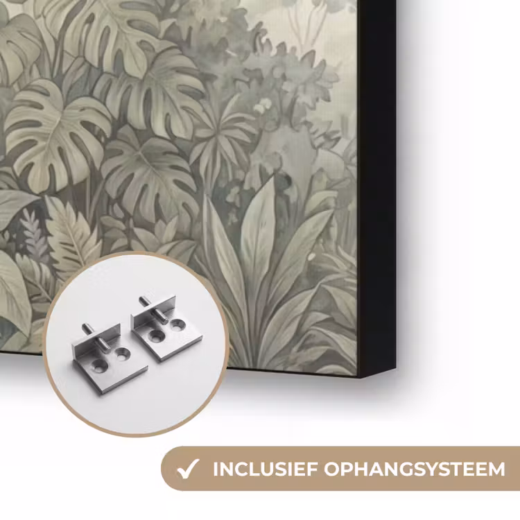 Natuur - Tropisch bos - Landschap - Aquarel - Groen Textielframe zwart klein -USP_ophangsysteemNL