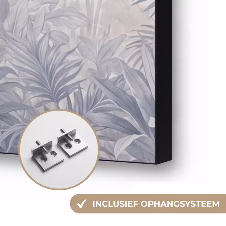 Natuur - Vogel - Jungle - Illustratie - Blauw Textielframe zwart klein -USP_ophangsysteemNL