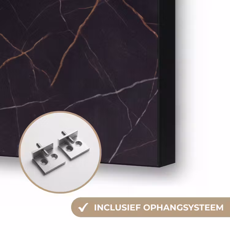 Natuursteen - Marmerpatroon - Abstract - Modern - Zwart - Goud Textielframe zwart klein -USP_ophangsysteemNL