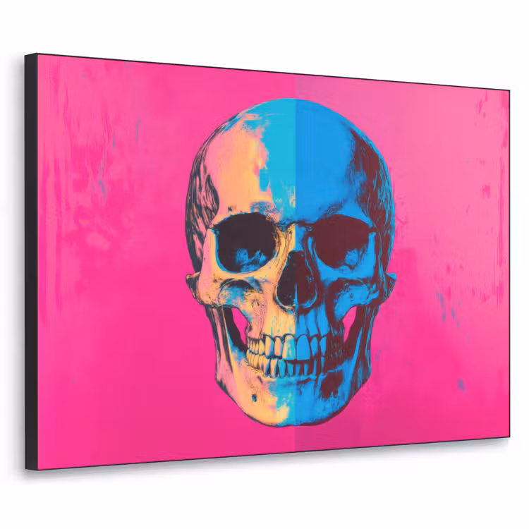 Neon - Blauw - Pop-art - Schedel Textielframe - compleet frame klein -3d