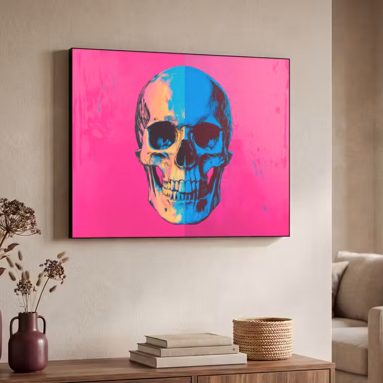 Neon - Blauw - Pop-art - Schedel Textielframe - compleet frame klein -sfeer3