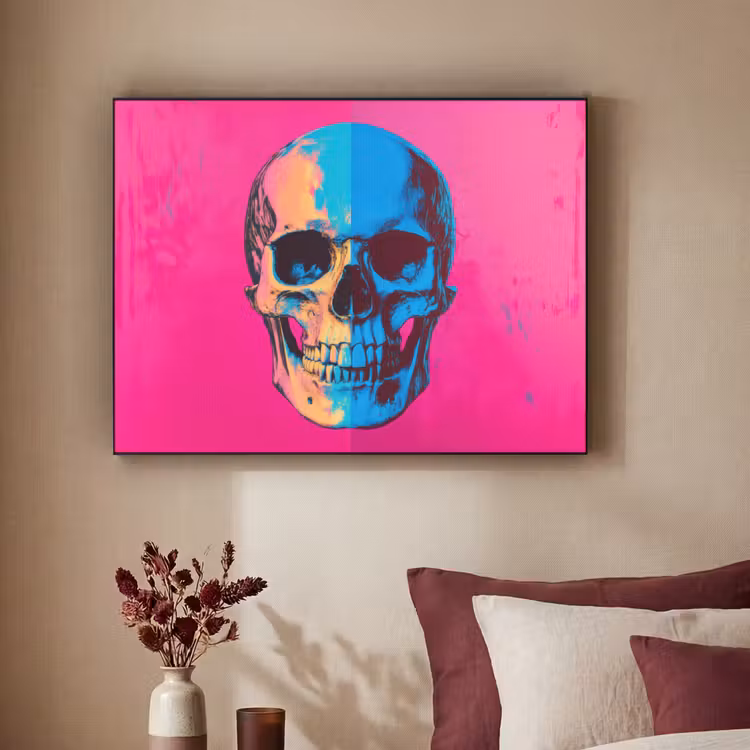 Neon - Blauw - Pop-art - Schedel Textielframe - compleet frame klein -sfeer1